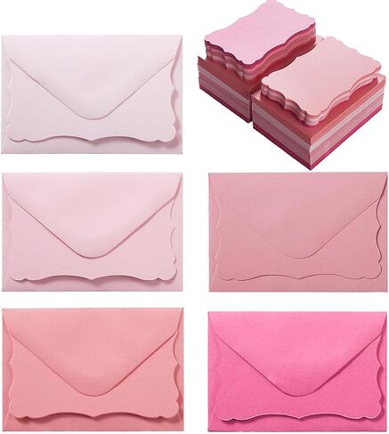 100 Pack Mini Envelopes with Note Cards in 5 Colors for Wedding, Birthday, Baby Showers, 4 x 2.7 Inches (Pink) in Kuwait