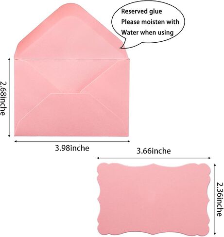 100 Pack Mini Envelopes with Note Cards in 5 Colors for Wedding, Birthday, Baby Showers, 4 x 2.7 Inches (Pink) in Kuwait