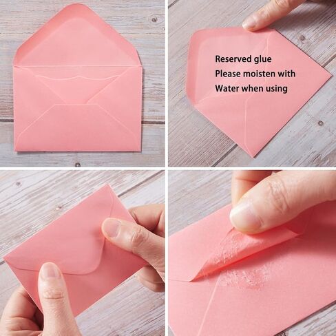 100 Pack Mini Envelopes with Note Cards in 5 Colors for Wedding, Birthday, Baby Showers, 4 x 2.7 Inches (Pink) in Kuwait