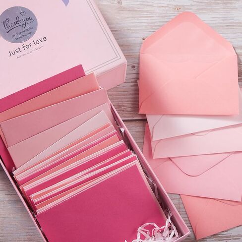 100 Pack Mini Envelopes with Note Cards in 5 Colors for Wedding, Birthday, Baby Showers, 4 x 2.7 Inches (Pink) in Kuwait