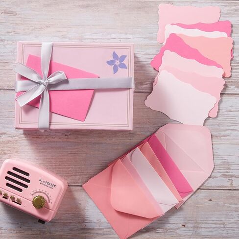 100 Pack Mini Envelopes with Note Cards in 5 Colors for Wedding, Birthday, Baby Showers, 4 x 2.7 Inches (Pink) in Kuwait