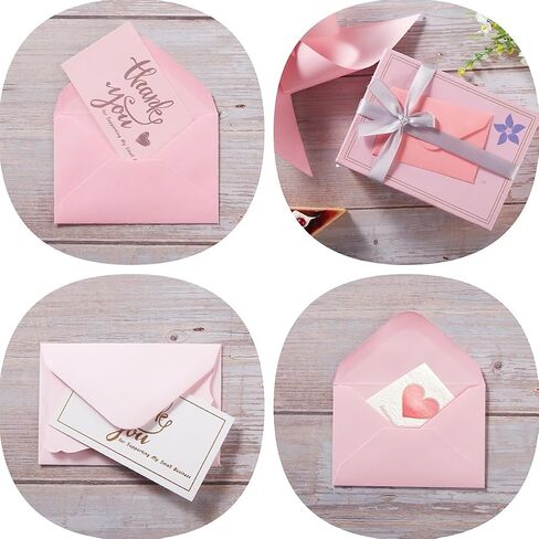 100 Pack Mini Envelopes with Note Cards in 5 Colors for Wedding, Birthday, Baby Showers, 4 x 2.7 Inches (Pink) in Kuwait