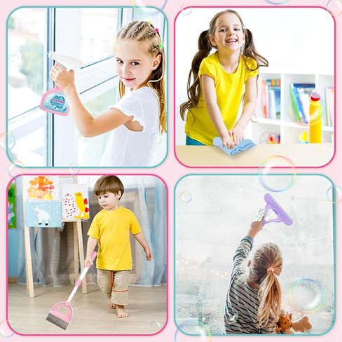 deAO Kids Cleaning Set for Toddlers, 17 PCS Pretend Play Detachable Housekeeping Cart with Broom,Dust Pan,Spray Bottle Children House Cleaning Tools,Kids Broom and Mop Set in Kuwait