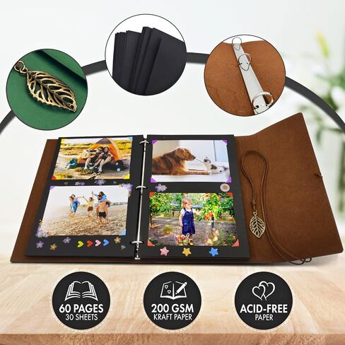 Scrapbook,ZEEYUAN Memory Scrapbooking Leaf Soft Leather Photo Album Family Photo Book Special Christmas Valentines Birthday Gifts Unique Present for Women in Saudi Arabia