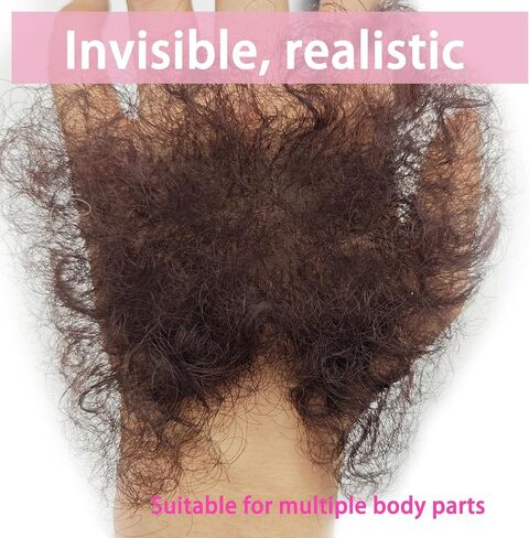 Fake Private Hair, Invisible Realistic Biniki Body Hair, Handmade full Lace Fake chest hair mustache for Men and Women (Dark Brown) in Kuwait