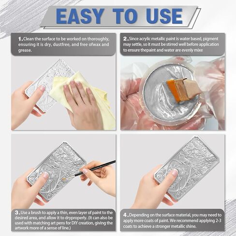 Acrylic Paint Metallic Gold, 280ml Liquid Gold Leaf Paint, Hand-crafts, Non-Toxic, Non-Fading Water-Based Gold Paint for Craft, Canvas, Wood, Fabric, Ceramic, Stone, with 1 Brush & 3 Paintbrushes in Saudi Arabia