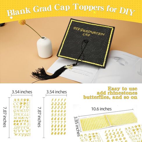 10 قطع التخرج غطاء التخرج زخرفة فارغة Glitter Cap Topper Glitter Alphabet ملصقات رسائل الأحجار الكريمة ملصقات لوحات Cap Decor in Kuwait