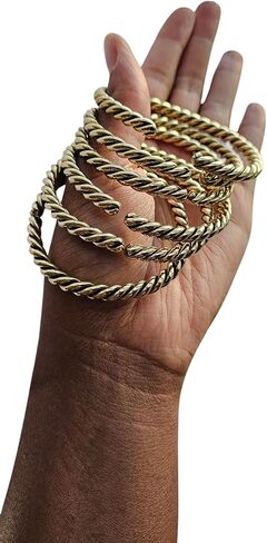 Beaditwearitloveit African Copper & Brass Cuff Bracelets ، أساور نحاسية ملتوية للنساء ، أساور تكديس النحاس ، مجوهرات بوهو الثقافية القبلية (جولة ملتوية ، نحاس ذهبي) in Kuwait