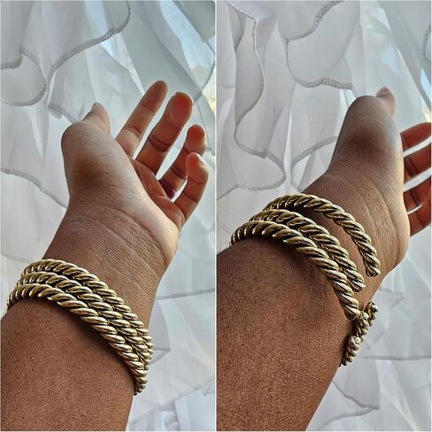 Beaditwearitloveit African Copper & Brass Cuff Bracelets ، أساور نحاسية ملتوية للنساء ، أساور تكديس النحاس ، مجوهرات بوهو الثقافية القبلية (جولة ملتوية ، نحاس ذهبي) in Kuwait