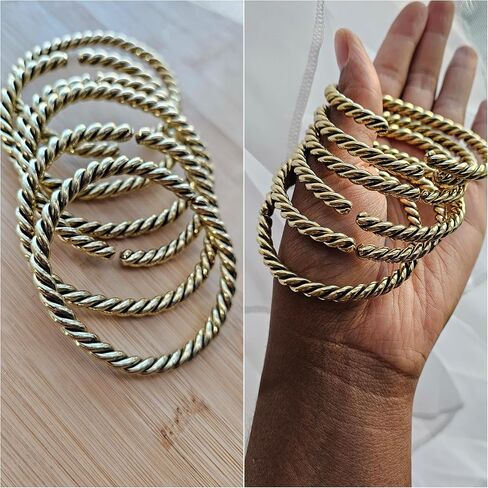 Beaditwearitloveit African Copper & Brass Cuff Bracelets ، أساور نحاسية ملتوية للنساء ، أساور تكديس النحاس ، مجوهرات بوهو الثقافية القبلية (جولة ملتوية ، نحاس ذهبي) in Kuwait