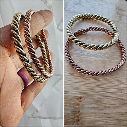 Beaditwearitloveit African Copper & Brass Cuff Bracelets ، أساور نحاسية ملتوية للنساء ، أساور تكديس النحاس ، مجوهرات بوهو الثقافية القبلية (جولة ملتوية ، نحاس ذهبي) in Kuwait