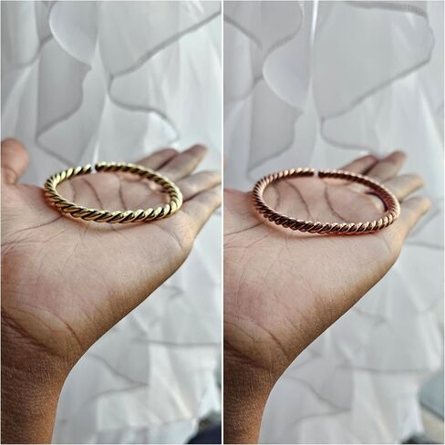 Beaditwearitloveit African Copper & Brass Cuff Bracelets ، أساور نحاسية ملتوية للنساء ، أساور تكديس النحاس ، مجوهرات بوهو الثقافية القبلية (جولة ملتوية ، نحاس ذهبي) in Kuwait