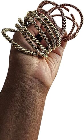 Beaditwearitloveit African Copper & Brass Cuff Bracelets ، أساور نحاسية ملتوية للنساء ، أساور تكديس النحاس ، مجوهرات بوهو الثقافية القبلية (جولة ملتوية ، نحاس ذهبي) in Kuwait