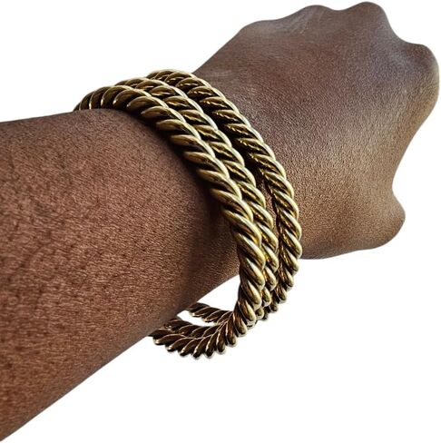 Beaditwearitloveit African Copper & Brass Cuff Bracelets ، أساور نحاسية ملتوية للنساء ، أساور تكديس النحاس ، مجوهرات بوهو الثقافية القبلية (جولة ملتوية ، نحاس ذهبي) in Kuwait