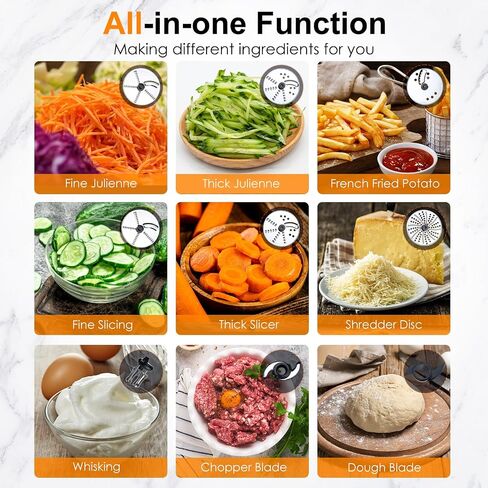 Homtone 16 Cup Food Processor, Aluminum-Diecast Food Processors, 5 Preset Modes Vegetable Chopper Electric, 8 Blades 11 Functions for Home Use, Stepless Speed Control, 650W, Sliver in Saudi Arabia