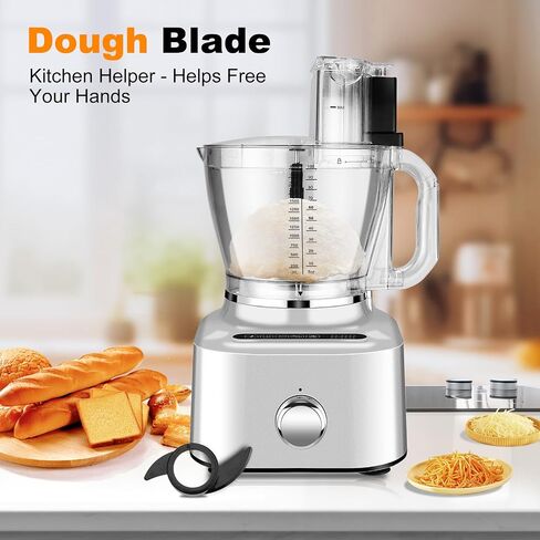 Homtone 16 Cup Food Processor, Aluminum-Diecast Food Processors, 5 Preset Modes Vegetable Chopper Electric, 8 Blades 11 Functions for Home Use, Stepless Speed Control, 650W, Sliver in Saudi Arabia