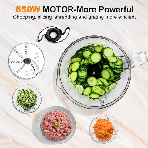 Homtone 16 Cup Food Processor, Aluminum-Diecast Food Processors, 5 Preset Modes Vegetable Chopper Electric, 8 Blades 11 Functions for Home Use, Stepless Speed Control, 650W, Sliver in Saudi Arabia