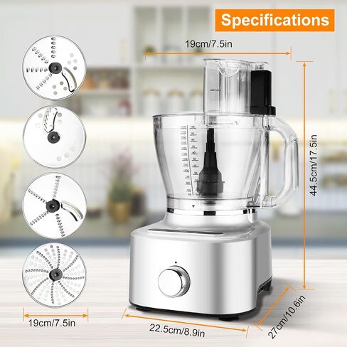 Homtone 16 Cup Food Processor, Aluminum-Diecast Food Processors, 5 Preset Modes Vegetable Chopper Electric, 8 Blades 11 Functions for Home Use, Stepless Speed Control, 650W, Sliver in Saudi Arabia