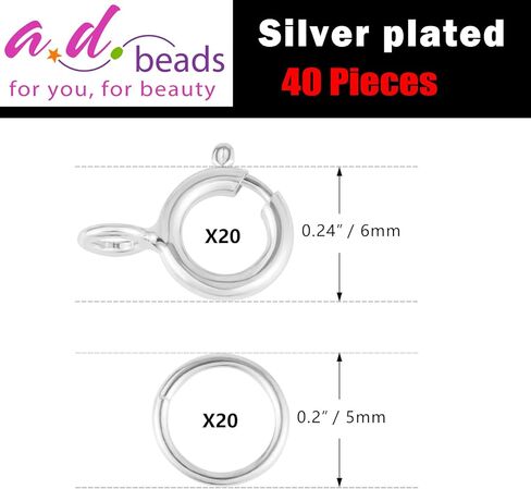 AD Beads Spring Clasps 14K Gold Plated and Silver Plated with Open Jump Rings Round Clasps for Necklaces Bracelet Or Jewelry Making (50Pcs Gold Plated) in Saudi Arabia