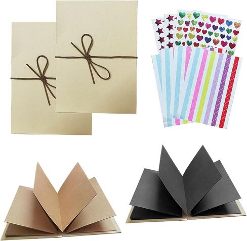 2set Scrapbook Album 6x8In Photo Album with DIY Accessories Set, Stretchable Folding Kraft Paper Memory Book Small Album for Wedding Anniversary Valentines Day (Black) in Saudi Arabia