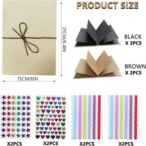 2set Scrapbook Album 6x8In Photo Album with DIY Accessories Set, Stretchable Folding Kraft Paper Memory Book Small Album for Wedding Anniversary Valentines Day (Black) in Saudi Arabia