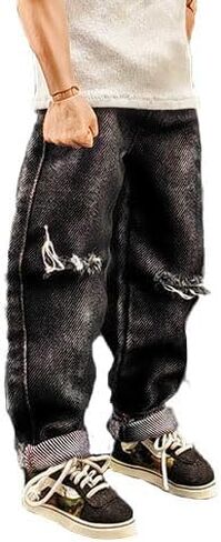 Meetoget 1/6 Scale Male Figure Doll denim ripped jeans pants Clothes for 12 inch Action Figure PM104US,ripped blue in Saudi Arabia