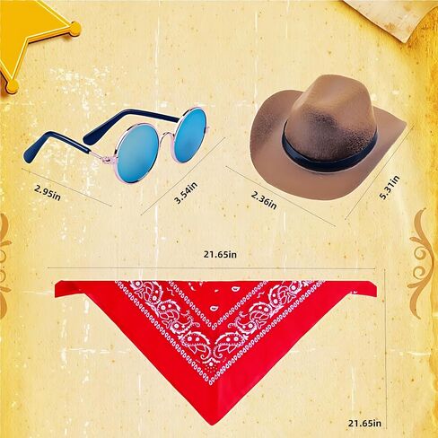 Dog Cowboy Costume Pet Cowboy Hat for Pet Dogs Cat Cowboy Hat with Bandana Scarf Set Party Accessories (Black) in Saudi Arabia