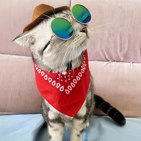 Dog Cowboy Costume Pet Cowboy Hat for Pet Dogs Cat Cowboy Hat with Bandana Scarf Set Party Accessories (Black) in Saudi Arabia