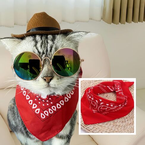 Dog Cowboy Costume Pet Cowboy Hat for Pet Dogs Cat Cowboy Hat with Bandana Scarf Set Party Accessories (Black) in Saudi Arabia