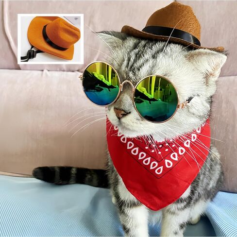 Dog Cowboy Costume Pet Cowboy Hat for Pet Dogs Cat Cowboy Hat with Bandana Scarf Set Party Accessories (Black) in Saudi Arabia