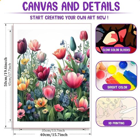 Flower Vases Paint by Bumbers for Adults Beginner, DIY Adult Pink Floral Paint by Numbers Kits on Canvas Acrylic Oil Painting Kits Art 16x20 Inch（Without Frame） in Saudi Arabia
