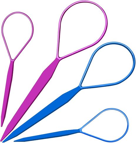 Teenitor 4pcs Pony Hair Tail Accessories, 2 Pairs French Braiding Tool, Turvy Styling Tool for Women Girls, Ponytail Pull Through Tool Purple/Blue in Saudi Arabia