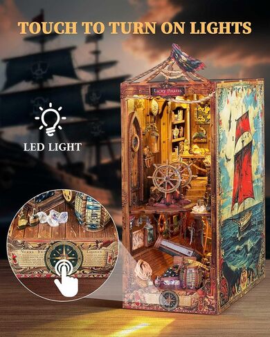 DIY Book Nook Kit - Pirate 3D Wooden Miniature Puzzles with LED Light Dollhouse Model Craft Kits for Adults Bookshelf Insert Decor - Halloween Christmas Birthday Gifts for Adults in Saudi Arabia
