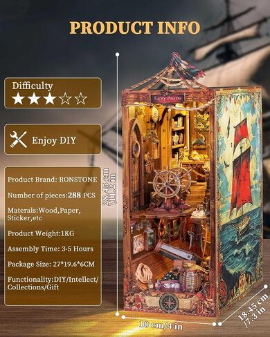 DIY Book Nook Kit - Pirate 3D Wooden Miniature Puzzles with LED Light Dollhouse Model Craft Kits for Adults Bookshelf Insert Decor - Halloween Christmas Birthday Gifts for Adults in Saudi Arabia
