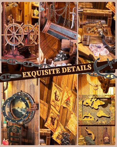 DIY Book Nook Kit - Pirate 3D Wooden Miniature Puzzles with LED Light Dollhouse Model Craft Kits for Adults Bookshelf Insert Decor - Halloween Christmas Birthday Gifts for Adults in Saudi Arabia