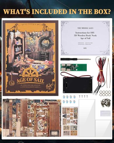 DIY Book Nook Kit - Pirate 3D Wooden Miniature Puzzles with LED Light Dollhouse Model Craft Kits for Adults Bookshelf Insert Decor - Halloween Christmas Birthday Gifts for Adults in Saudi Arabia