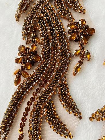 Handmade Rhinestones lace Appliques sew on Beads Trim Patches for Dress Clothing Accessories 1Pair/Bag 5.5X20.4inches (Rose red) in Saudi Arabia