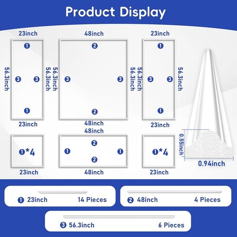 COUKIU 6 Sets Pre-Cut Wall Molding kit,Ready to Assemble Accent Molding Wainscoting Panels for Interior Walls Home Decor（6 Frames，Style2) in Kuwait