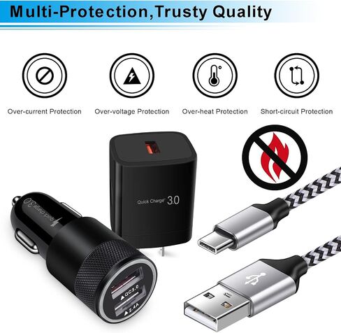 USB Fast Charger Kit for Samsung Galaxy A16 A15 A14 A35 A55 A54 A53 5G S24 FE S24 S23 Ultra S22 Ultra S21 S20 A13 iPhone 16 15,Quick Charge 3.0 Wall Charger+Rapid Car Charger Adapter+2 USB C Cable 3FT in Saudi Arabia