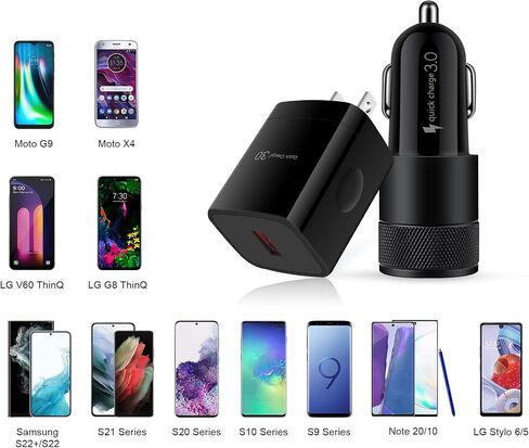 USB Fast Charger Kit for Samsung Galaxy A16 A15 A14 A35 A55 A54 A53 5G S24 FE S24 S23 Ultra S22 Ultra S21 S20 A13 iPhone 16 15,Quick Charge 3.0 Wall Charger+Rapid Car Charger Adapter+2 USB C Cable 3FT in Saudi Arabia