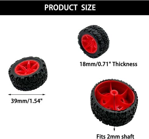 4 مساءً عجلات لعبة سيارة 39 ملم عجلات إطارات مطاطية لعبة مع محاور قضبان جولة عمود معدني لارتغال RC Car Truck Robot DIY Toy Building Accessories (أصفر) in Kuwait