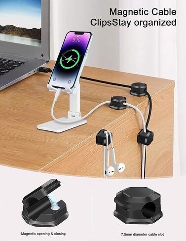 6 Pack Magnetic Cable Clips,Under Desk Cable Management, Phone Cord Holder for Nightstand,Adhesive Wire Charging Cord Organizer Keepers Holder for Home Office Car Wall Desktop in Saudi Arabia