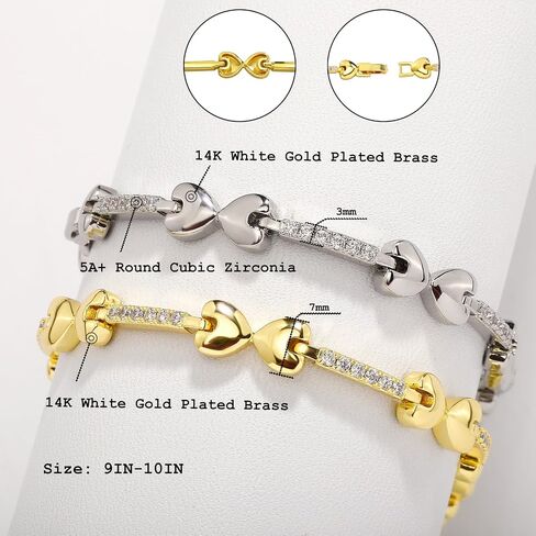 TOPGRILLZ Anklets for Women - 2 mm Heart Bows Design 14K Gold Plated 5A Cubic Zirconia Ankle Bracelets with Fold Over Clasp - Summer Beach Jewelry, 8 IN / 9 IN / 10 IN in Saudi Arabia