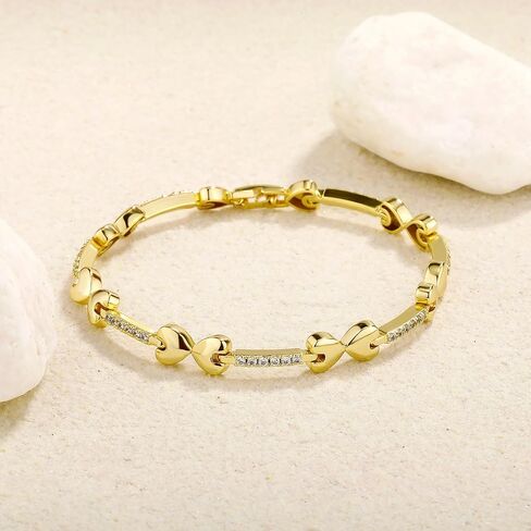 TOPGRILLZ Anklets for Women - 2 mm Heart Bows Design 14K Gold Plated 5A Cubic Zirconia Ankle Bracelets with Fold Over Clasp - Summer Beach Jewelry, 8 IN / 9 IN / 10 IN in Saudi Arabia