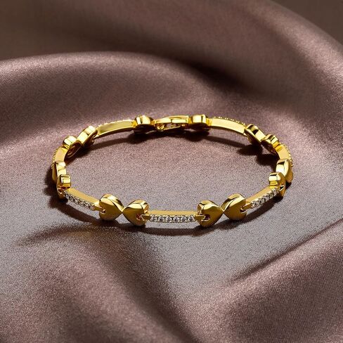 TOPGRILLZ Anklets for Women - 2 mm Heart Bows Design 14K Gold Plated 5A Cubic Zirconia Ankle Bracelets with Fold Over Clasp - Summer Beach Jewelry, 8 IN / 9 IN / 10 IN in Saudi Arabia