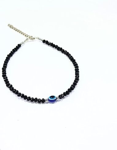 Black Bead Crystal Evil Eye Anklet Bracelet for Women Handmade Simple Waterproof Ankle Foot Bracelets for Women Minimalist Jewelry Adjustable (Design 6) in Saudi Arabia