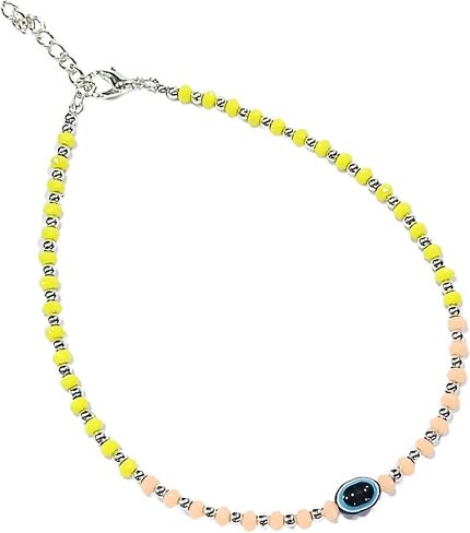 Black Bead Crystal Evil Eye Anklet Bracelet for Women Handmade Simple Waterproof Ankle Foot Bracelets for Women Minimalist Jewelry Adjustable (Design 6) in Saudi Arabia