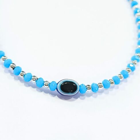 Black Bead Crystal Evil Eye Anklet Bracelet for Women Handmade Simple Waterproof Ankle Foot Bracelets for Women Minimalist Jewelry Adjustable (Design 6) in Saudi Arabia