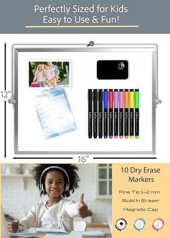 Dry Erase White Board, 16inX12in Large Magnetic Desktop Whiteboard with Stand, 8 Markers, 4 Magnets, 1 Eraser, Portable Double-Sided White Board Easel for Office Memo to Do List Desk School for Kids in Saudi Arabia