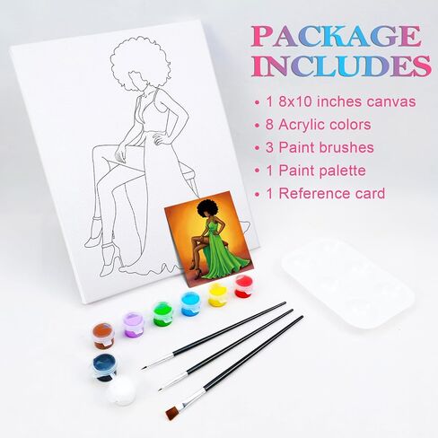 Nuberlic 8x10 Pre Drawn Canvas to Paint for Adults Sip and Paint Party Prayer Girl Blasian Lady Afro Americans Woman Christams Birthday Gift Painting Kits DIY in Kuwait
